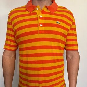 Lacoste Men's Polo Shirt in Vibrant Orange and Yellow Stripes